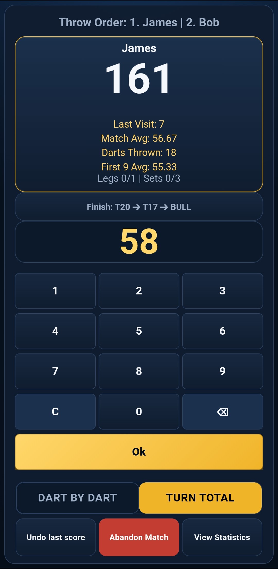 Quadro Darts Main Screen